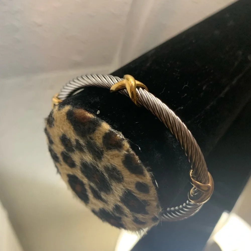 Two-Tone Twisted Cable Cuff Bracelet - Silver & Gold